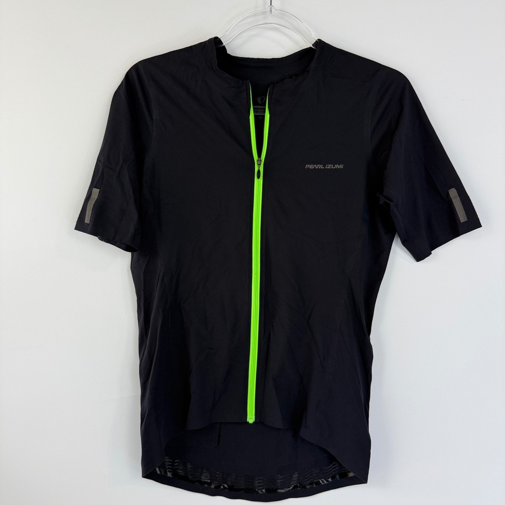 Pearl Izumi Cycling Jersey Men M Black Neon Green P.R.O. Full Zip Reflective